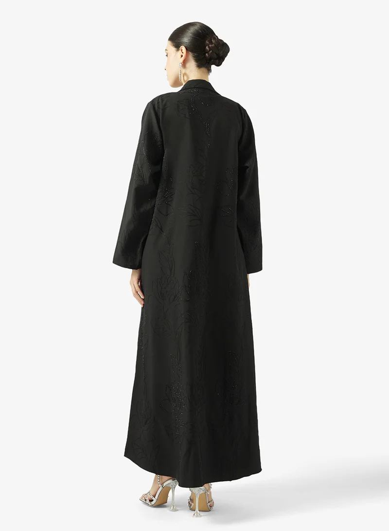 hayas closet Black Embellished Abaya With Sheila